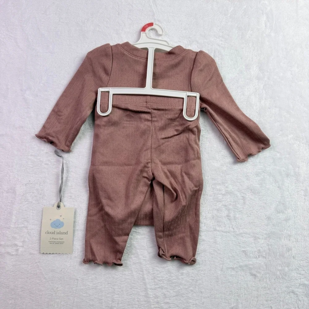 Cloud Island Baby Girl Newborn 0M Pink Ribbed Romper 2 Piece Set NWT